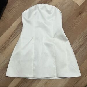 Six Stories Curved Bandeau Structured Satin Mini Dress